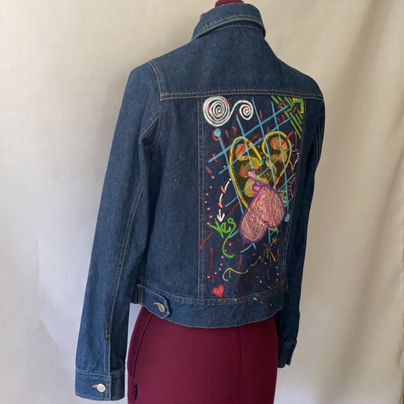 ABSTRACT DESIGNED JEANS JACKET Sz-Sm - Picture 3 of 11
